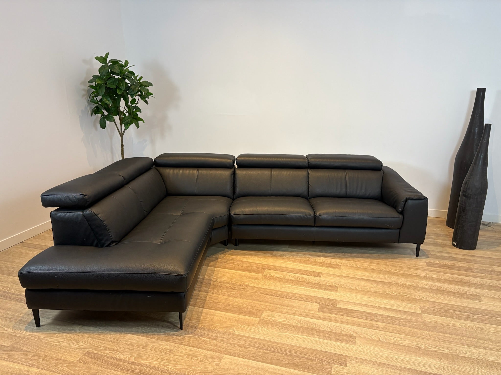 Sleek Black Leather Sectional