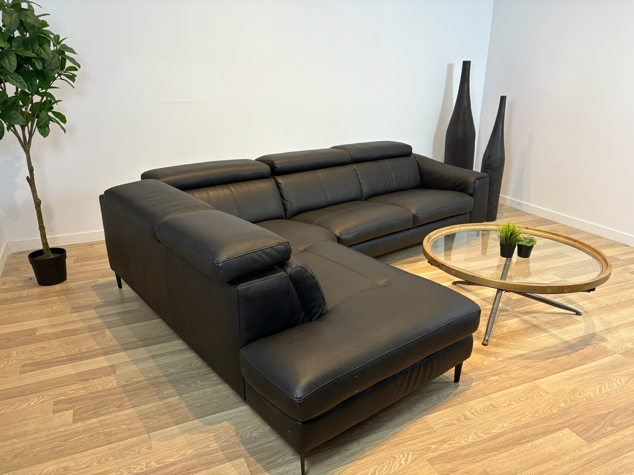 Sleek Black Leather Sectional