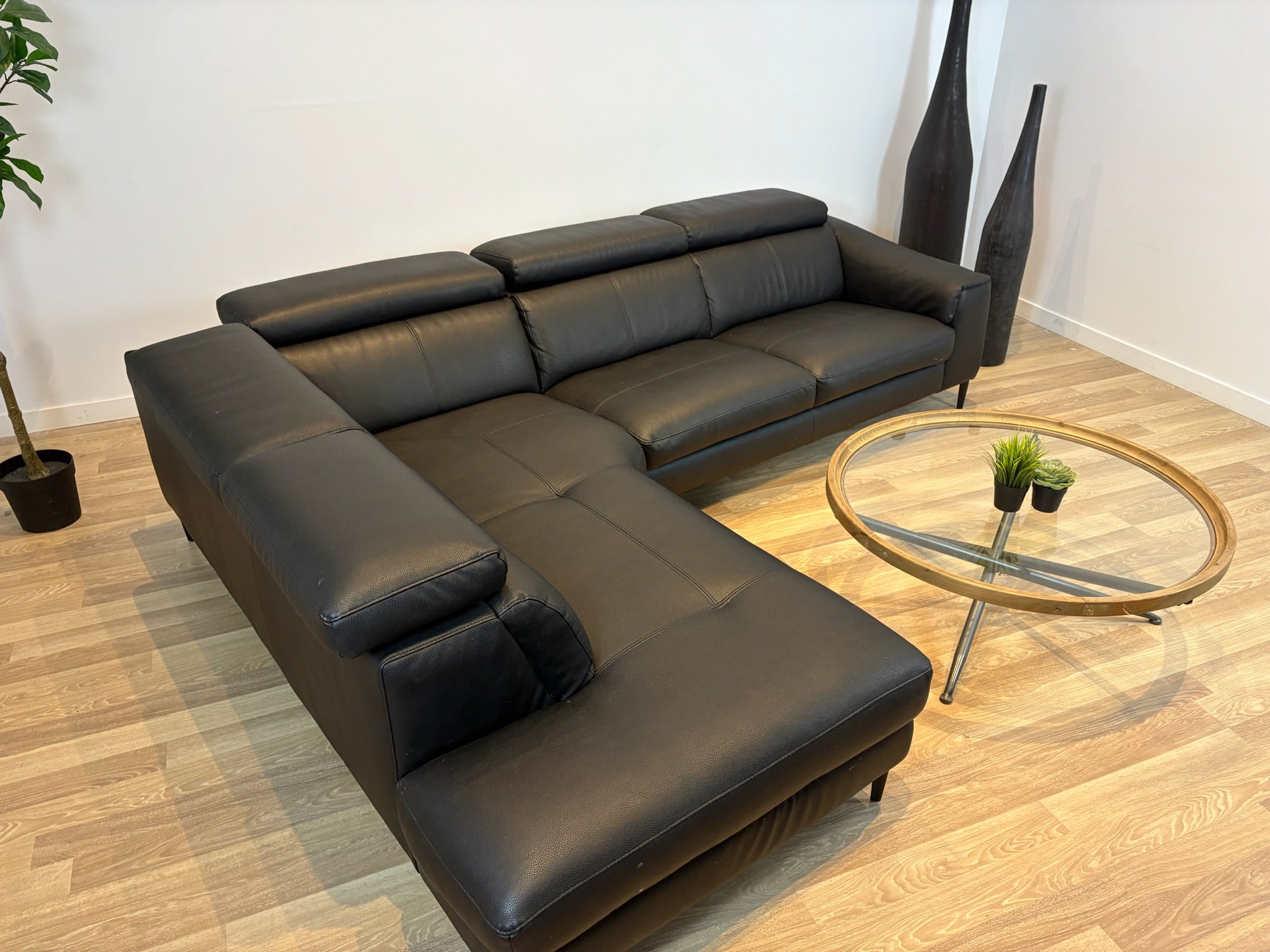 Sleek Black Leather Sectional