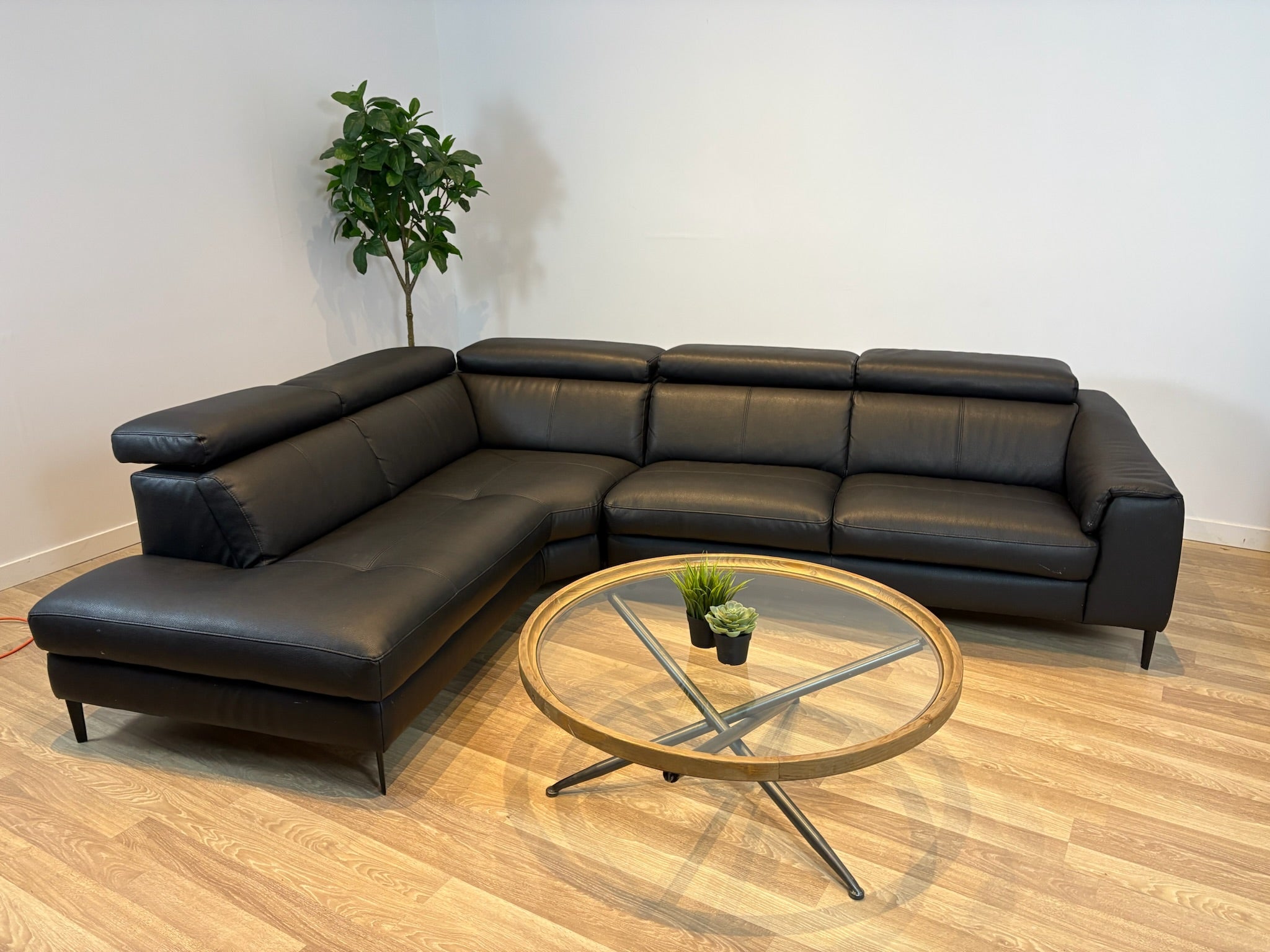 Sleek Black Leather Sectional