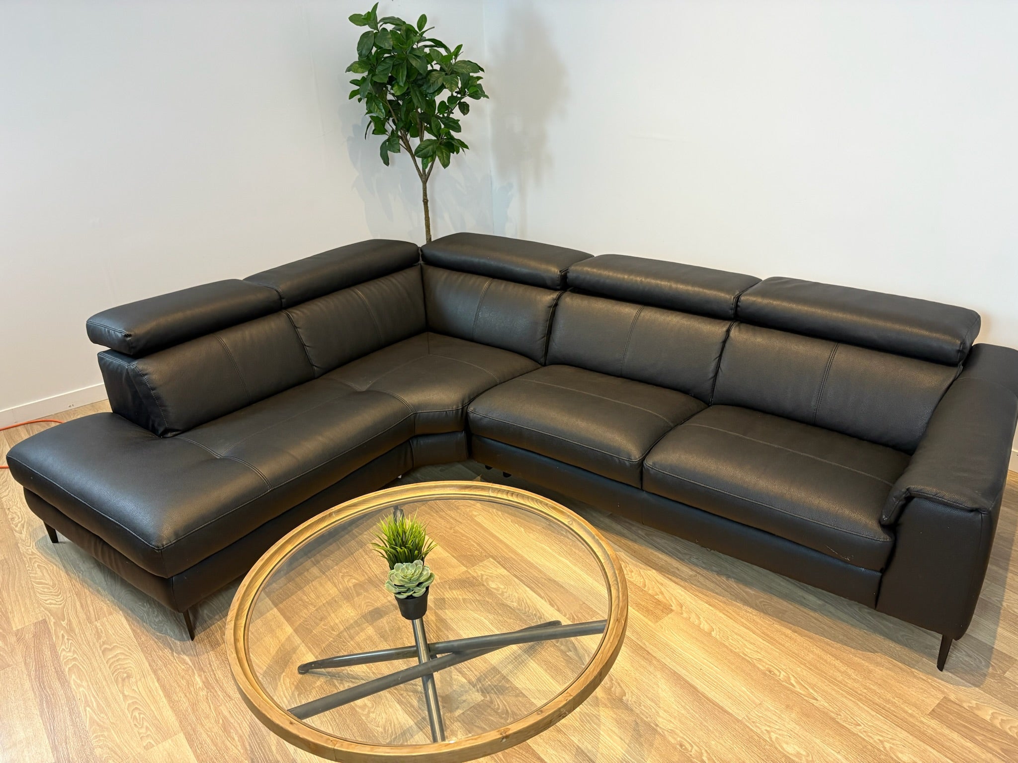 Sleek Black Leather Sectional