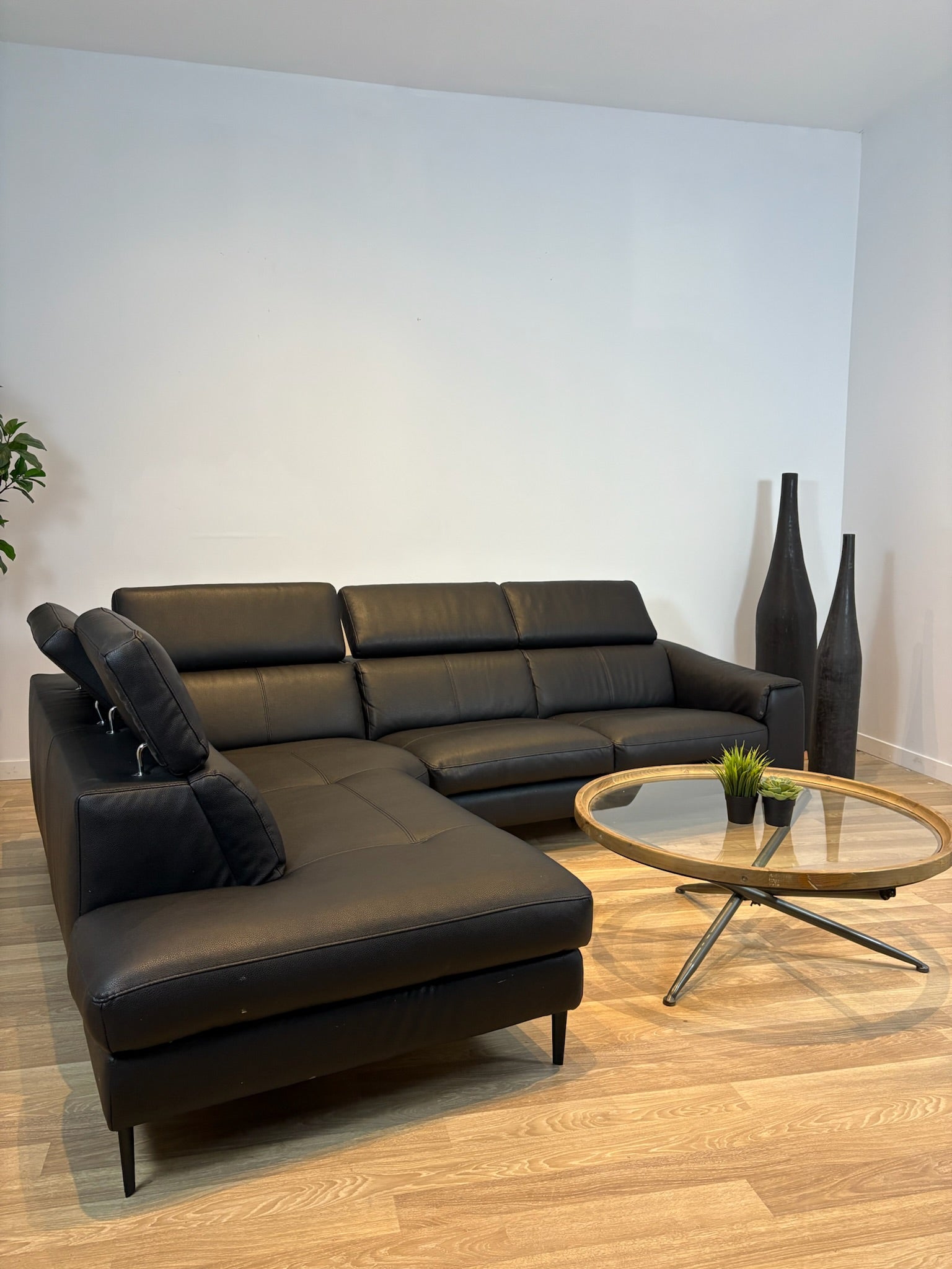 Sleek Black Leather Sectional