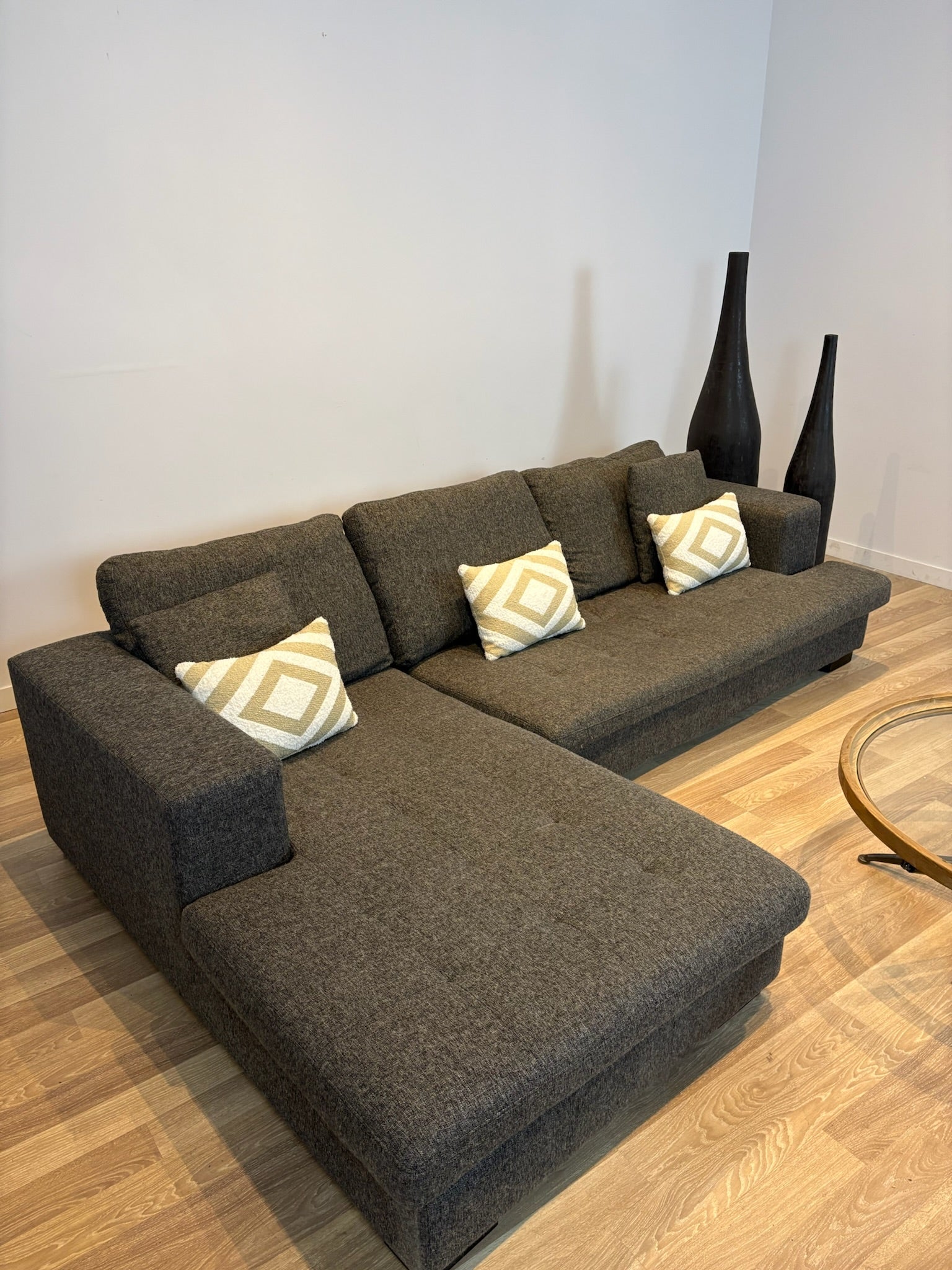 Maison Corbeil Mobilia Brown Fabric Sectional with Chaise - IMG_1760.JPG