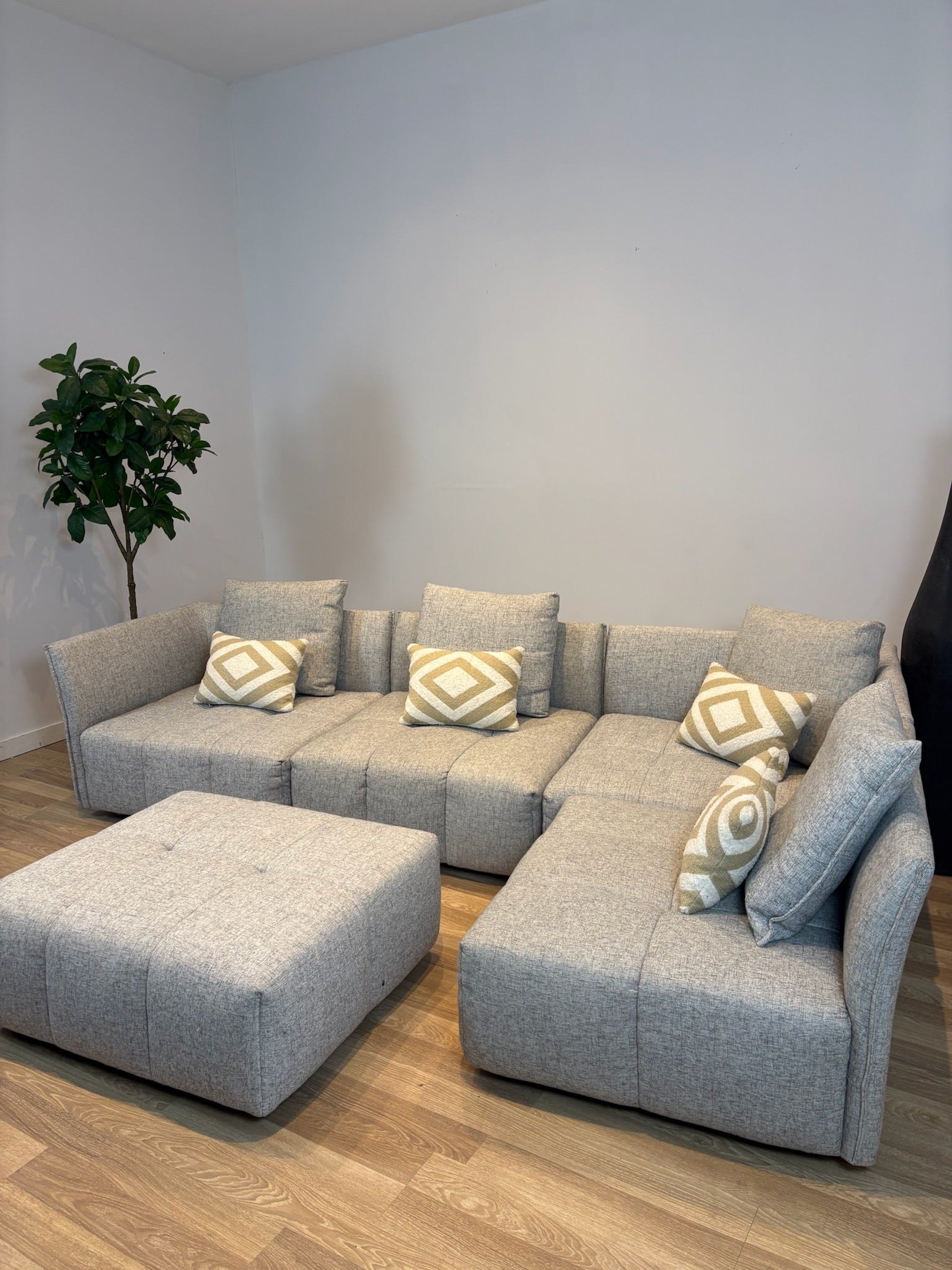 Maison Corbeil Modular Grey Fabric Sectional with Ottoman - IMG_2076.jpg