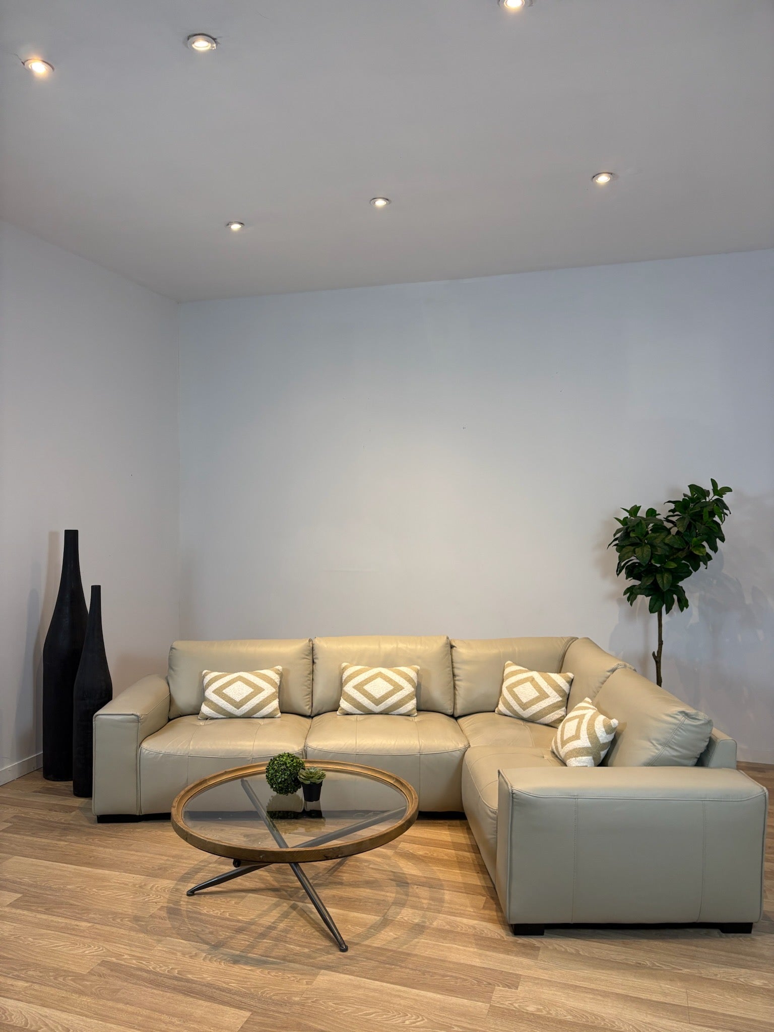 Tanguay Beige Leather Modular Sectional Sofa - IMG_2088.jpg