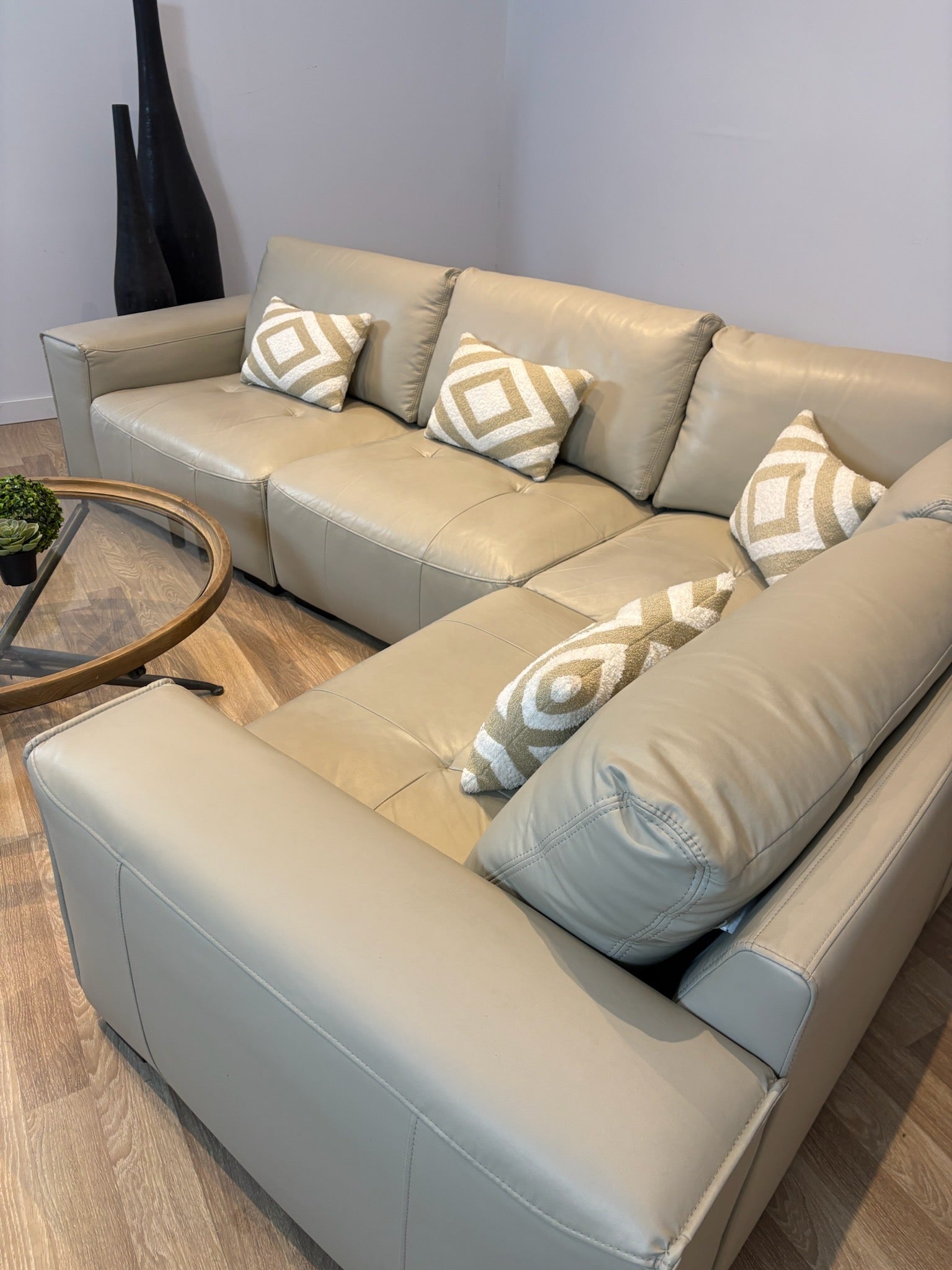 Tanguay Beige Leather Modular Sectional Sofa - IMG_2093.jpg