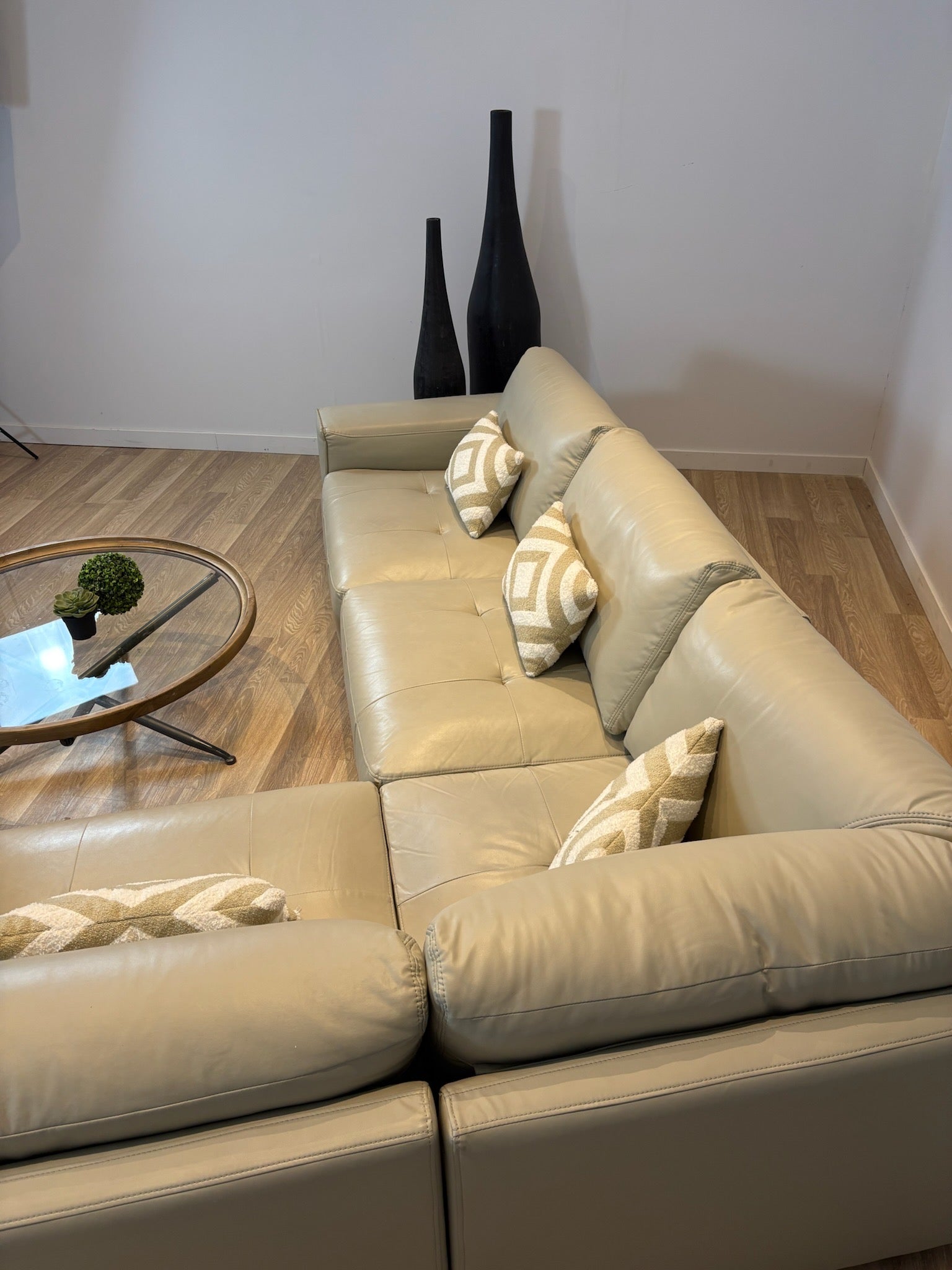 Tanguay Beige Leather Modular Sectional Sofa - IMG_2094.jpg