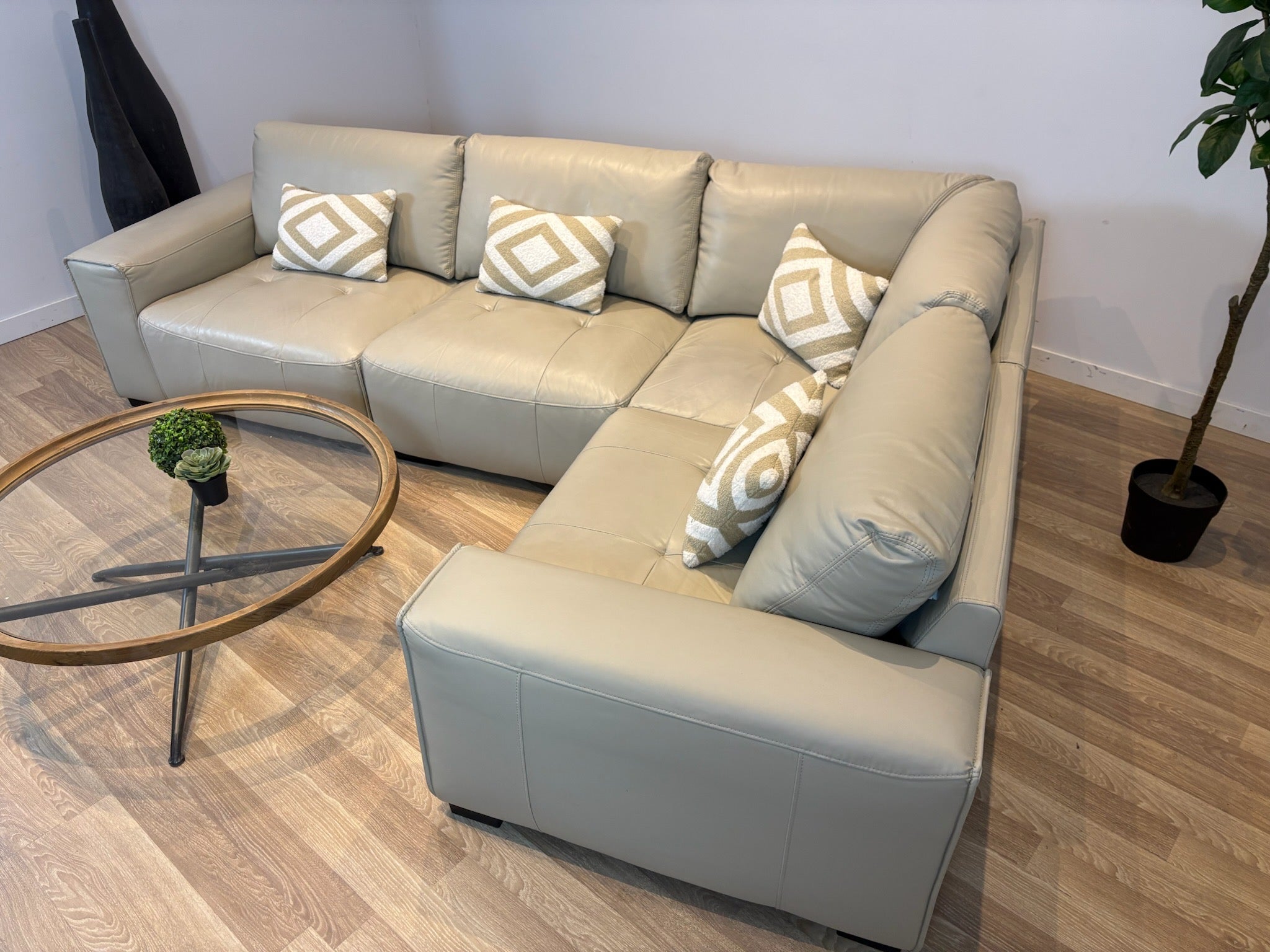 Tanguay Beige Leather Modular Sectional Sofa - IMG_2098.jpg