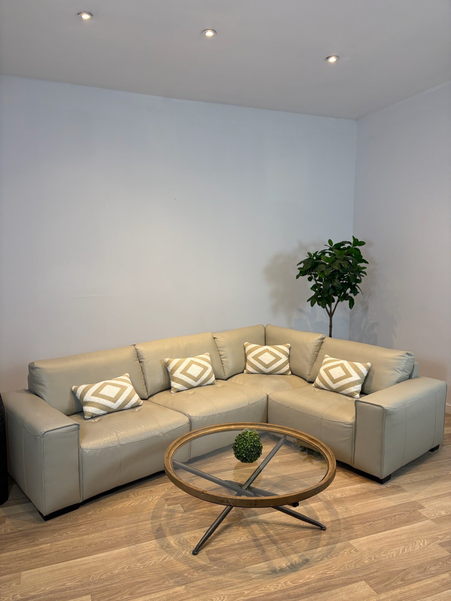 Tanguay Beige Leather Modular Sectional Sofa - IMG_2101.jpg
